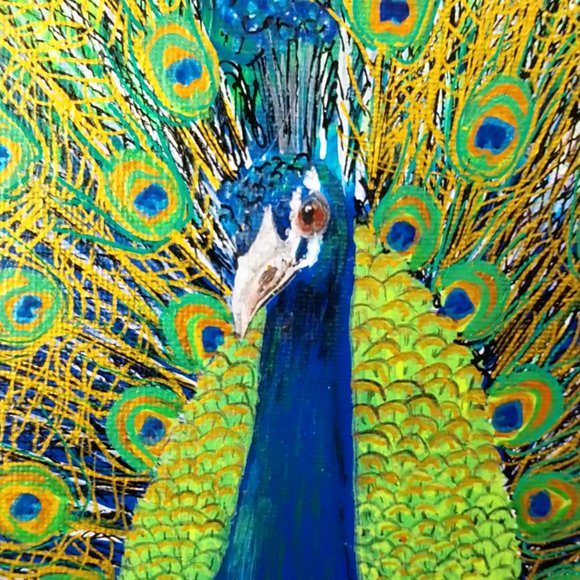 AT THE GALLERY Hand Crafted Peacock Resin Painting Pea Fowl - Picture 2 of 8